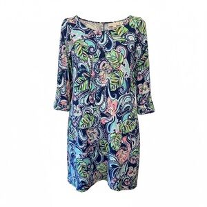 Lilly Pulitzer Edna Dress Medium EUC Hanging With Fronds Tropical Knit Mini